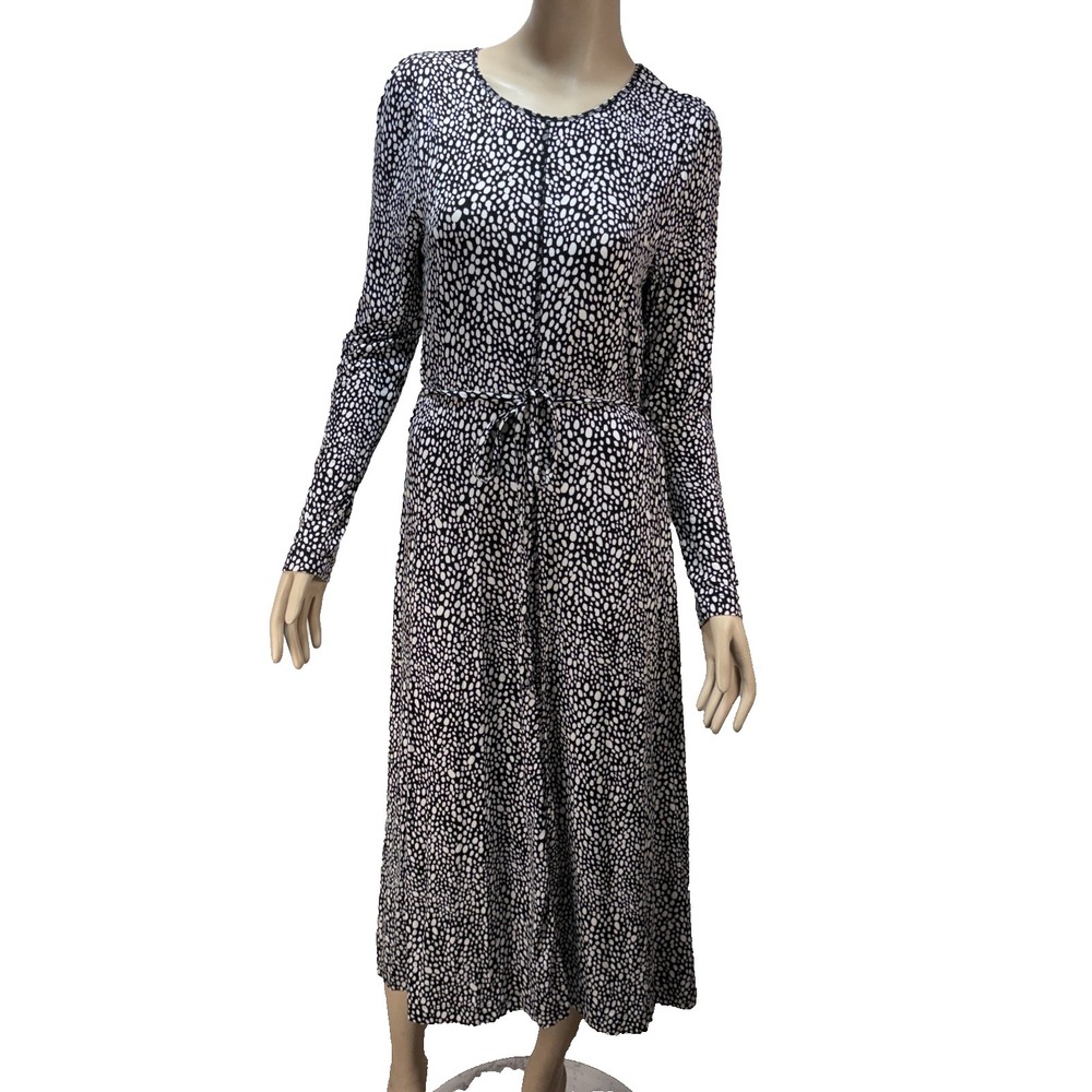 Boden‎ Womens Lucy Tie Waist Long Sleeve Midi Dress Size 10 Black White Dotted